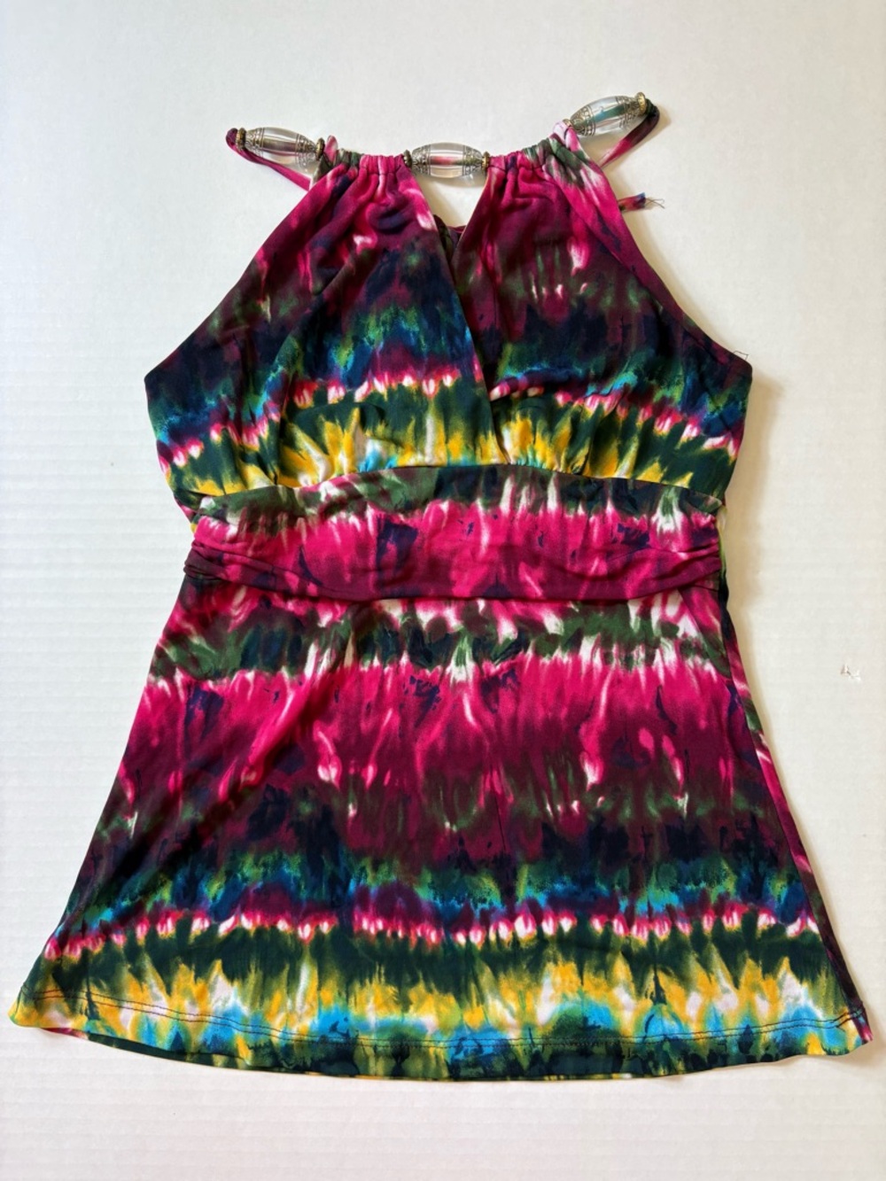 Candies Womens Small Halter Top Tie Dye Beaded Y2K Sleeveless Stretch Pink Multi
